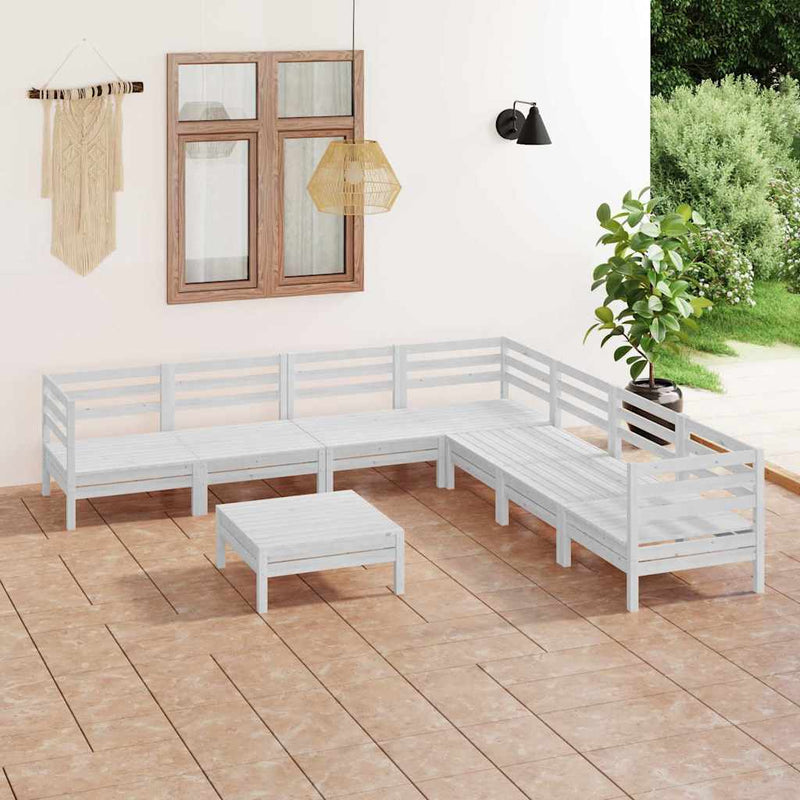 Set mobilier de grădină, 8 piese, alb, lemn masiv de pin