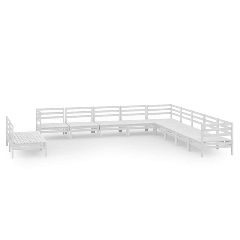Set mobilier de grădină, 11 piese, alb, lemn masiv de pin