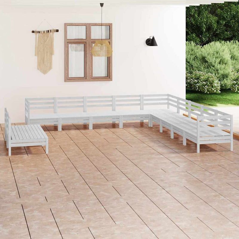 Set mobilier de grădină, 11 piese, alb, lemn masiv de pin