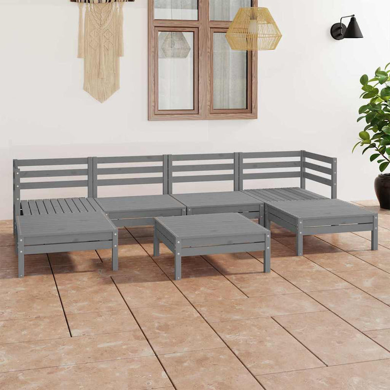 Set mobilier de grădină, 7 piese, gri, lemn masiv de pin