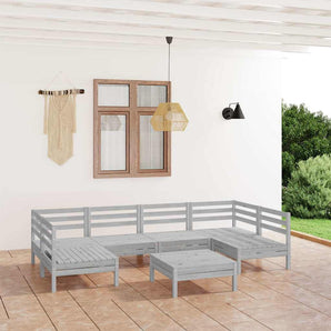 Set mobilier de grădină, 7 piese, alb, lemn masiv de pin