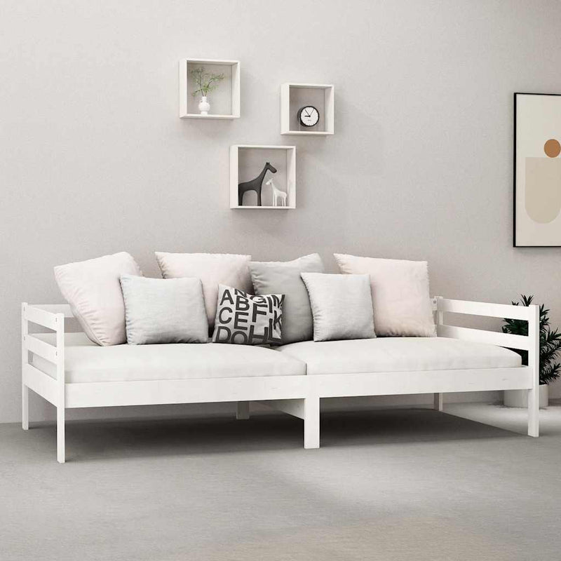 Pat de zi cu saltea, 90x200 cm, alb, lemn masiv de pin