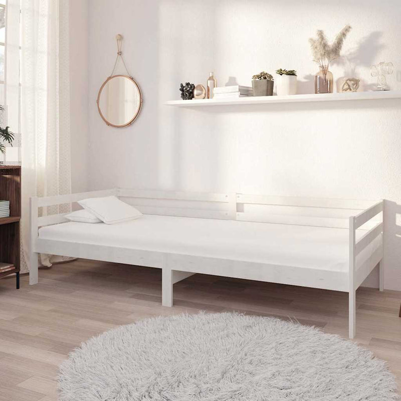 Pat de zi cu saltea, 90x200 cm, alb, lemn masiv de pin