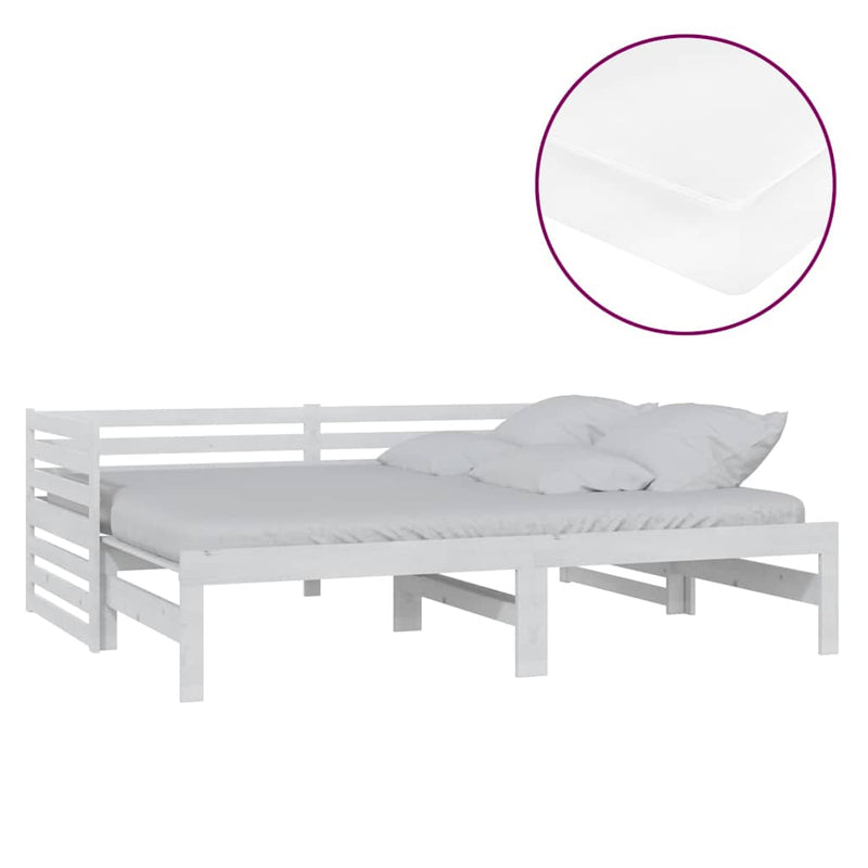 Pat extensibil de zi, 2x(90x200) cm, alb, lemn masiv de pin