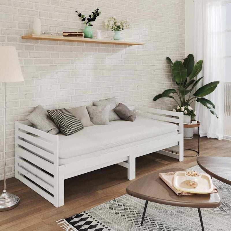 Pat extensibil de zi, 2x(90x200) cm, alb, lemn masiv de pin