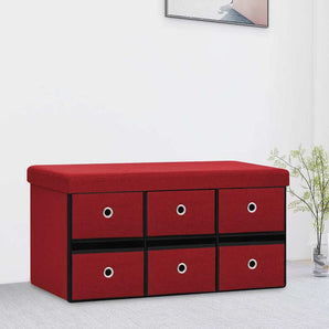 Bancă depozitare pliabilă, roşu vin, 76x38x38 cm imitație pânză