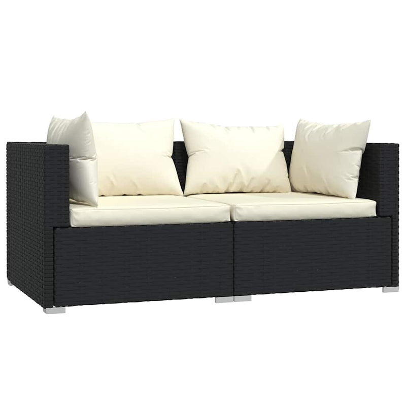 Set mobilier de grădină cu perne, 3 piese, negru, poliratan