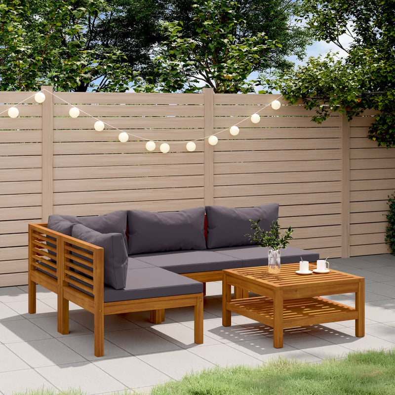 Set mobilier de grădină cu perne, 5 piese, lemn masiv acacia