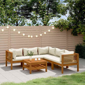 Set mobilier grădină cu perne crem, 6 piese, lemn masiv acacia