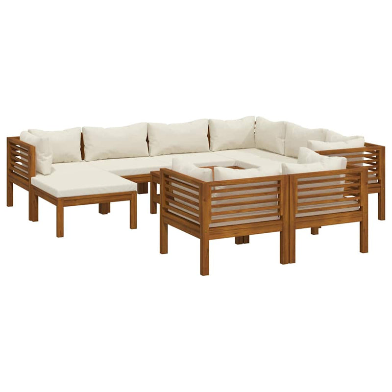 Set mobilier grădină cu perne crem 10 piese lemn masiv acacia