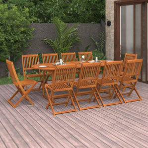 Set mobilier de grădină 11 piese 220x90x75cm, lemn masiv acacia