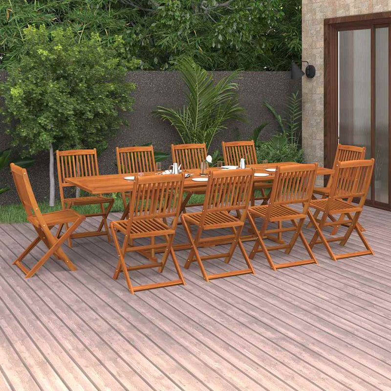 Set mobilier de grădină 11 piese 280x90x75cm, lemn masiv acacia