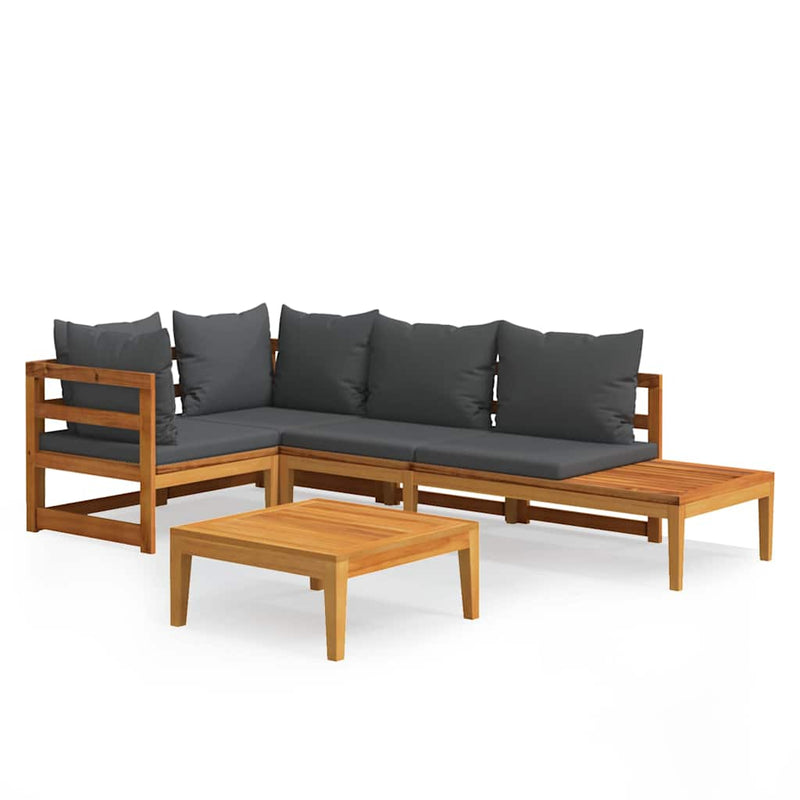 Set mobilier grădină cu perne gri închis, 4 piese, lemn acacia