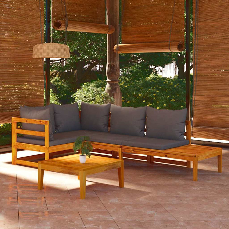 Set mobilier grădină cu perne gri închis, 4 piese, lemn acacia