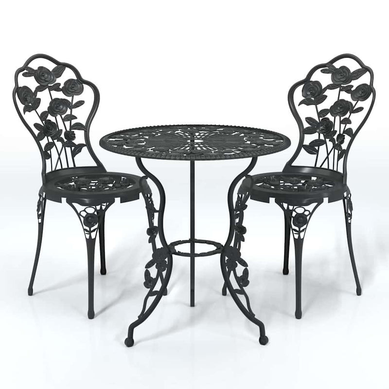 Set mobilier bistro, 3 piese, negru, aluminiu turnat