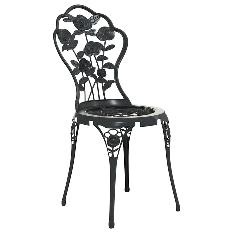 Set mobilier bistro, 3 piese, negru, aluminiu turnat