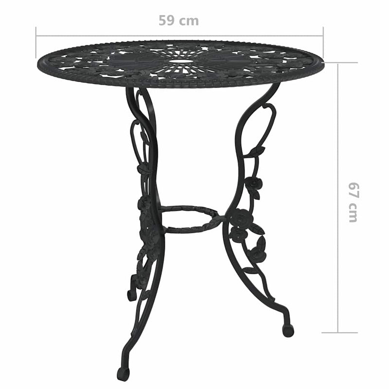 Set mobilier bistro, 3 piese, negru, aluminiu turnat