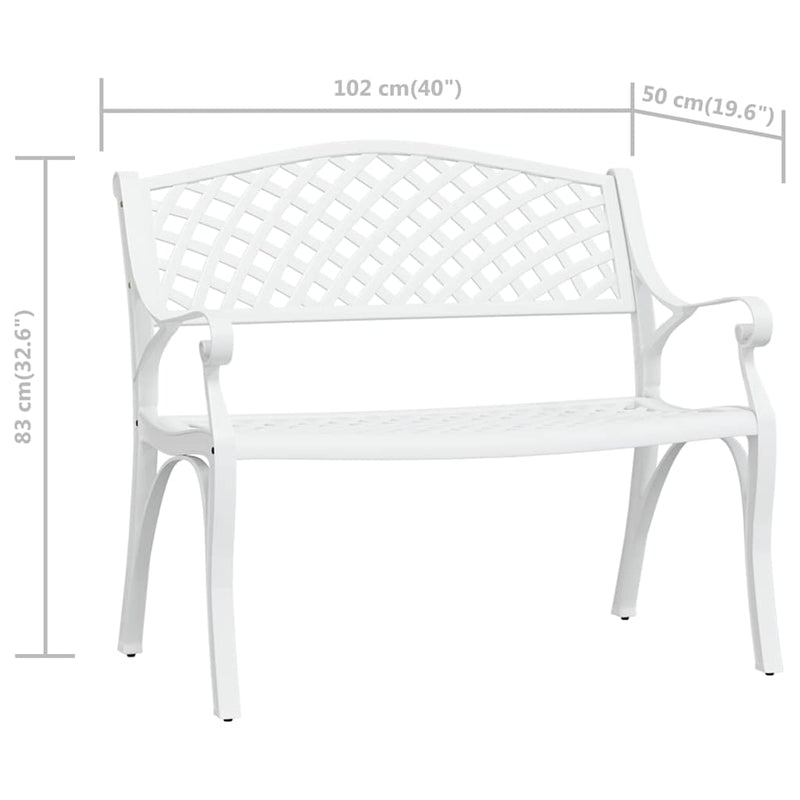 Bancă de grădină, alb, 102 cm, aluminiu turnat