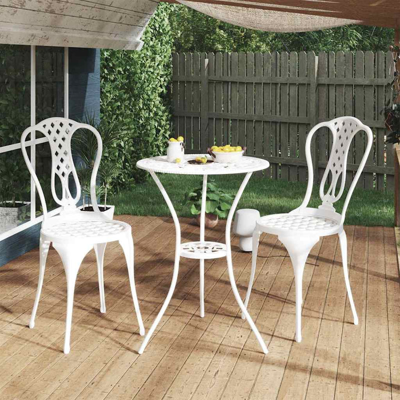 Set mobilier bistro, 3 piese, alb, aluminiu turnat
