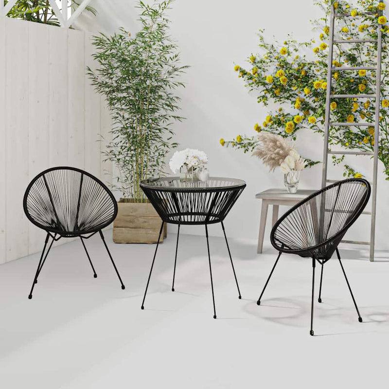 Set de mobilier pentru grădină, 3 piese, negru