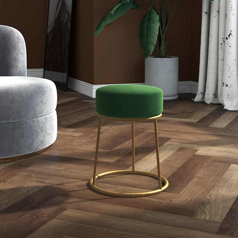 Taburet rotund, verde, catifea