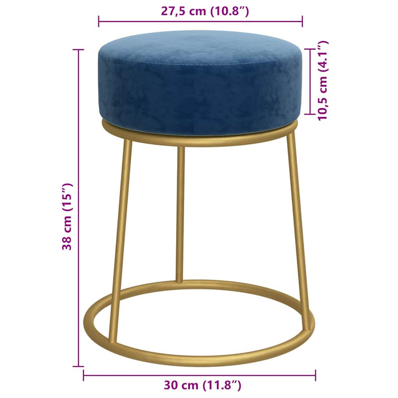 Taburet rotund, albastru, catifea