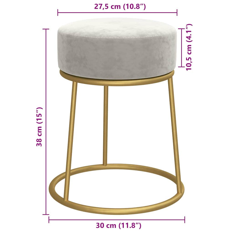 Taburet rotund, gri deschis, catifea