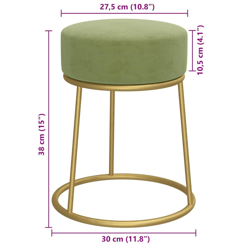 Taburet rotund, verde muştar, catifea
