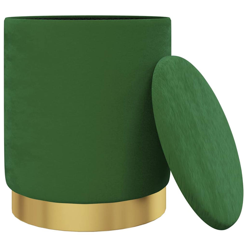 Taburet depozitare rotund, verde, catifea 31 x 37 cm