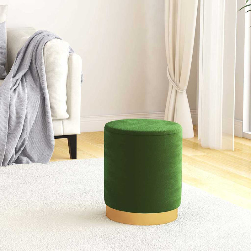 Taburet depozitare rotund, verde, catifea 31 x 37 cm