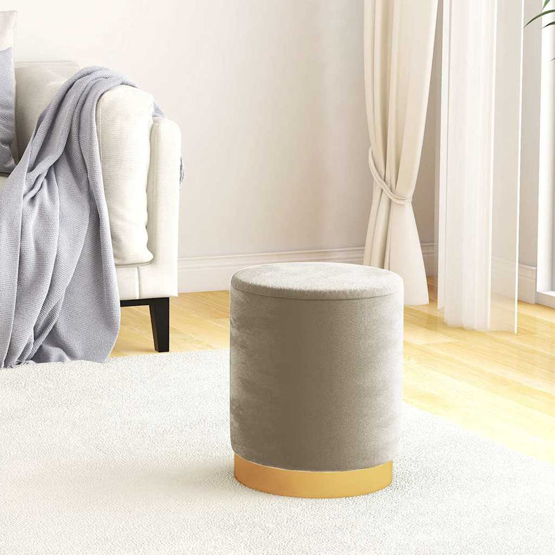 Taburet depozitare rotund, gri închis, catifea 31 x 37 cm