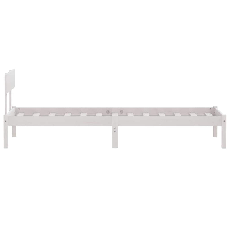 Cadru de pat mic single, alb, 75x190 cm, lemn masiv