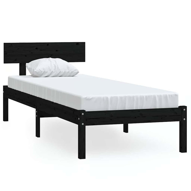 Cadru de pat single, negru, 90x190 cm, lemn masiv de pin