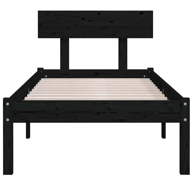 Cadru de pat single, negru, 90x190 cm, lemn masiv de pin