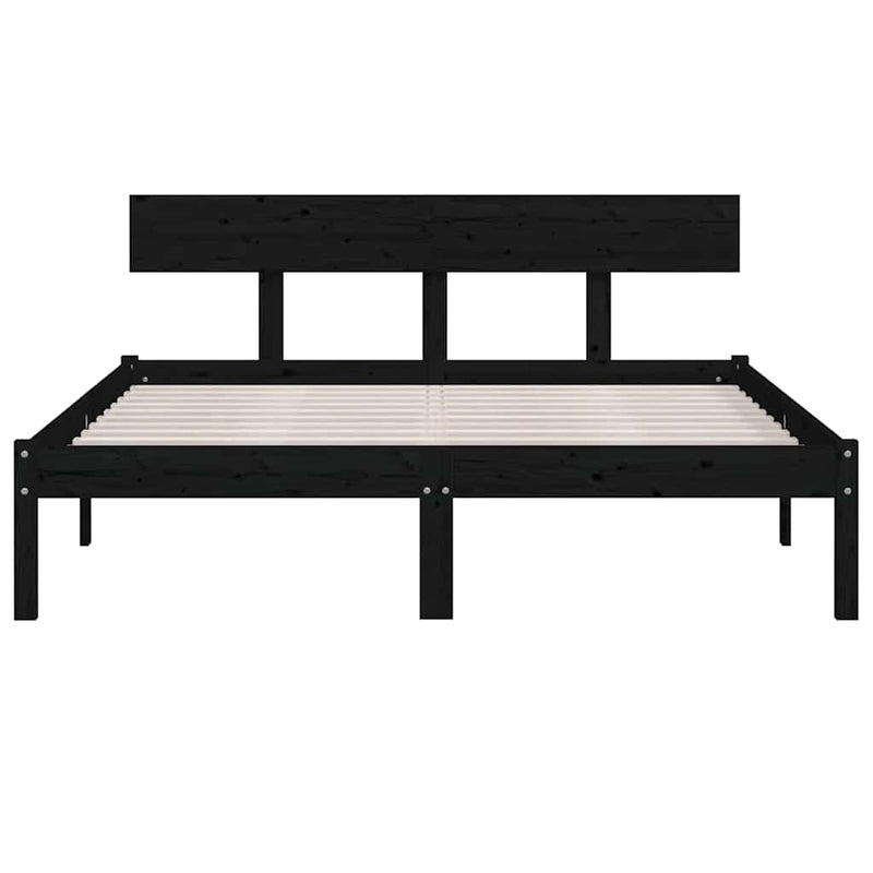 Cadru de pat dublu, negru, 135x190 cm, lemn masiv de pin