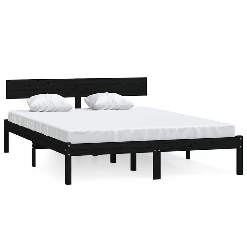 Cadru de pat, negru, 140x190 cm, lemn masiv de pin