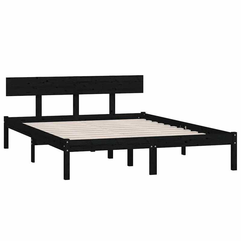 Cadru de pat, negru, 140x190 cm, lemn masiv de pin