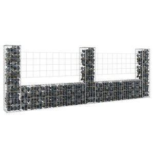 Coș gabion în formă de U cu 3 stâlpi, 260x20x100 cm, fier