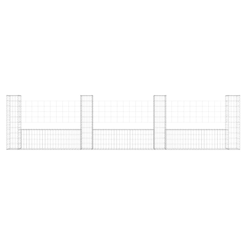 Coș gabion în formă de U cu 4 stâlpi, 380x20x100 cm, fier