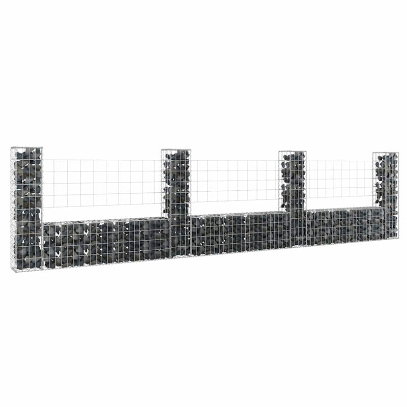Coș gabion în formă de U cu 4 stâlpi, 380x20x100 cm, fier