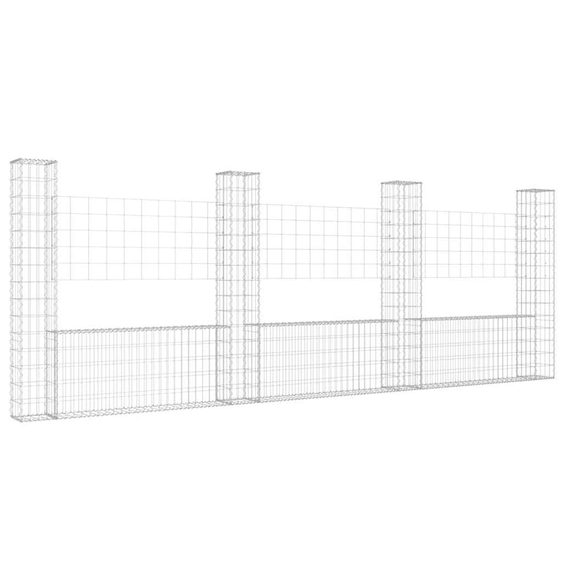 Coș gabion în formă de U cu 4 stâlpi, 380x20x150 cm, fier