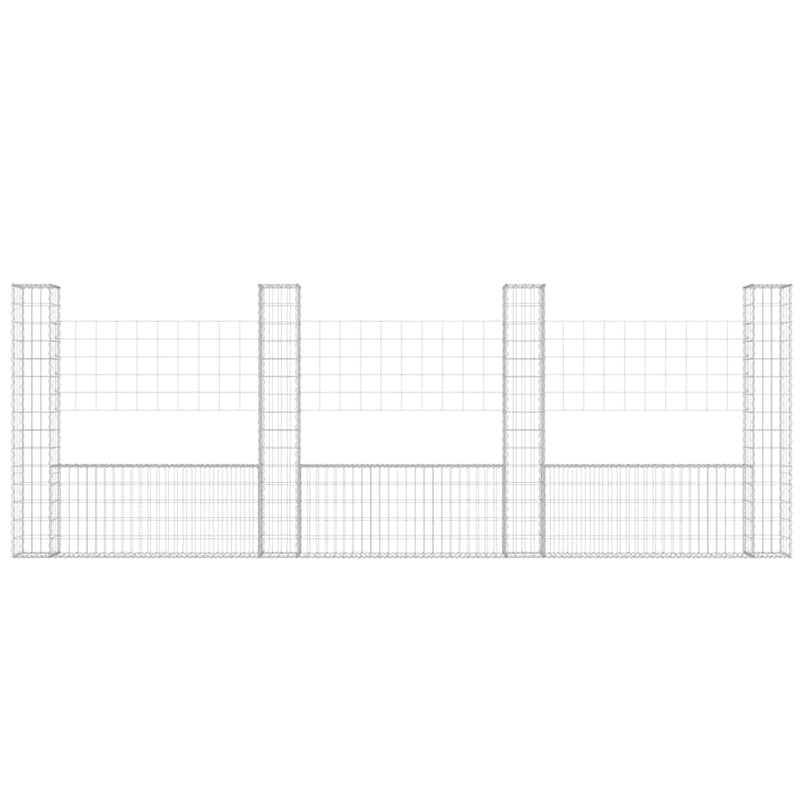 Coș gabion în formă de U cu 4 stâlpi, 380x20x150 cm, fier
