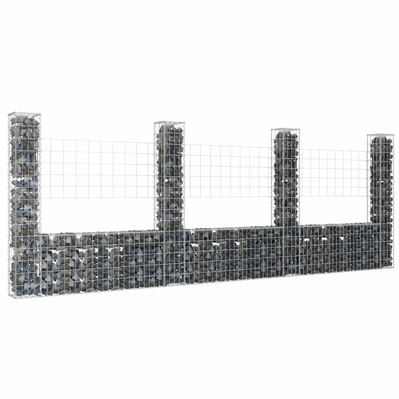 Coș gabion în formă de U cu 4 stâlpi, 380x20x150 cm, fier