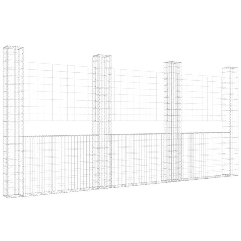 Coș gabion în formă de U cu 4 stâlpi, 380x20x200 cm, fier