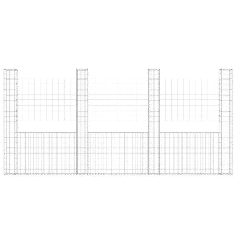 Coș gabion în formă de U cu 4 stâlpi, 380x20x200 cm, fier
