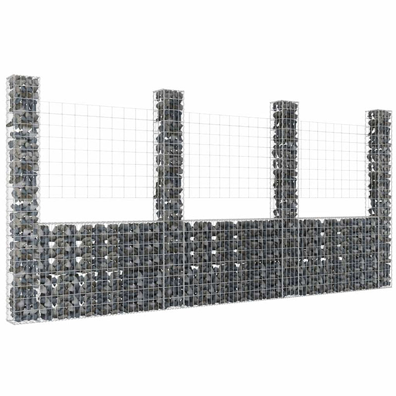 Coș gabion în formă de U cu 4 stâlpi, 380x20x200 cm, fier