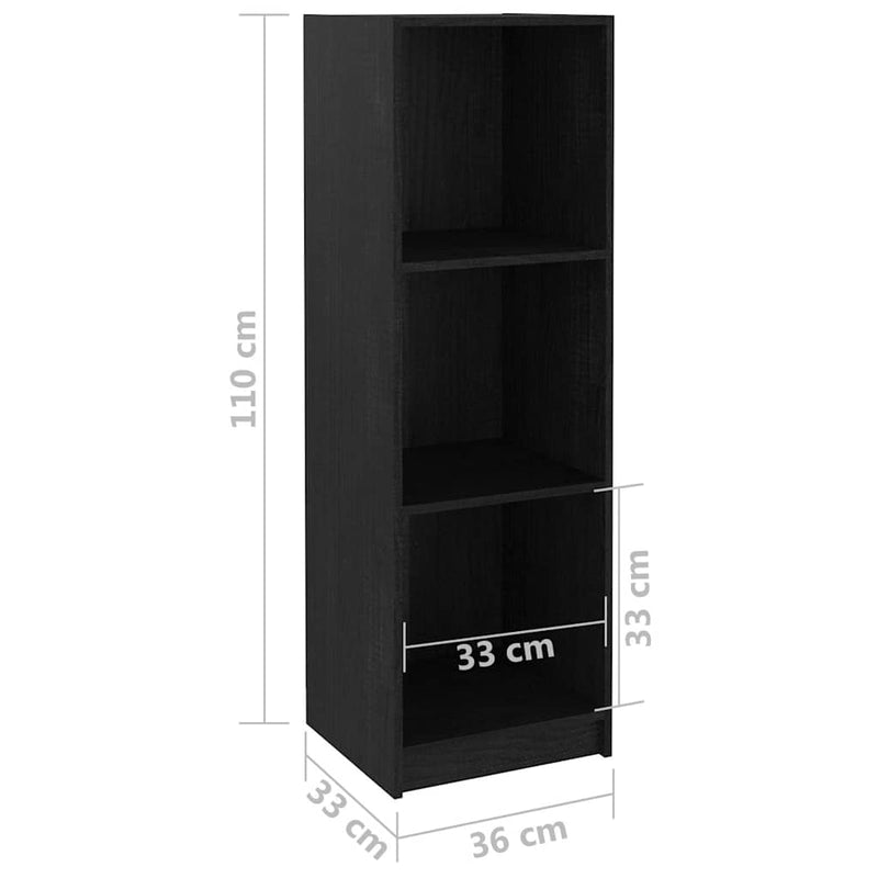 Bibliotecă/Separator cameră negru, 36x33x110 cm, lemn masiv pin