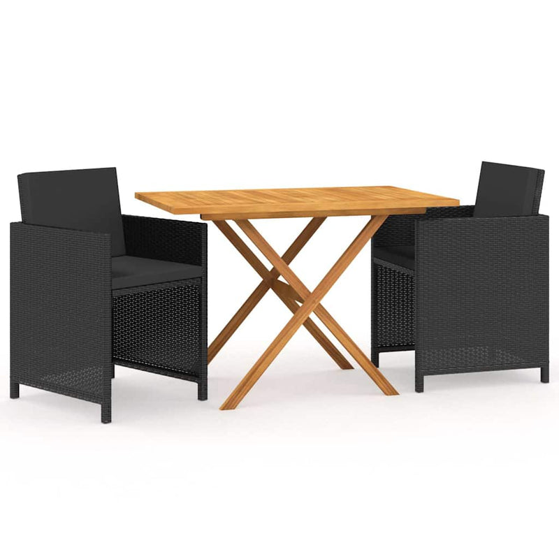 Set mobilier de grădină cu perne, 3 piese, negru