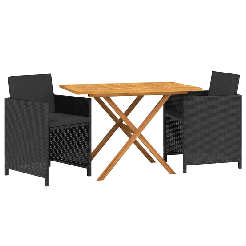 Set mobilier de grădină cu perne, 3 piese, negru