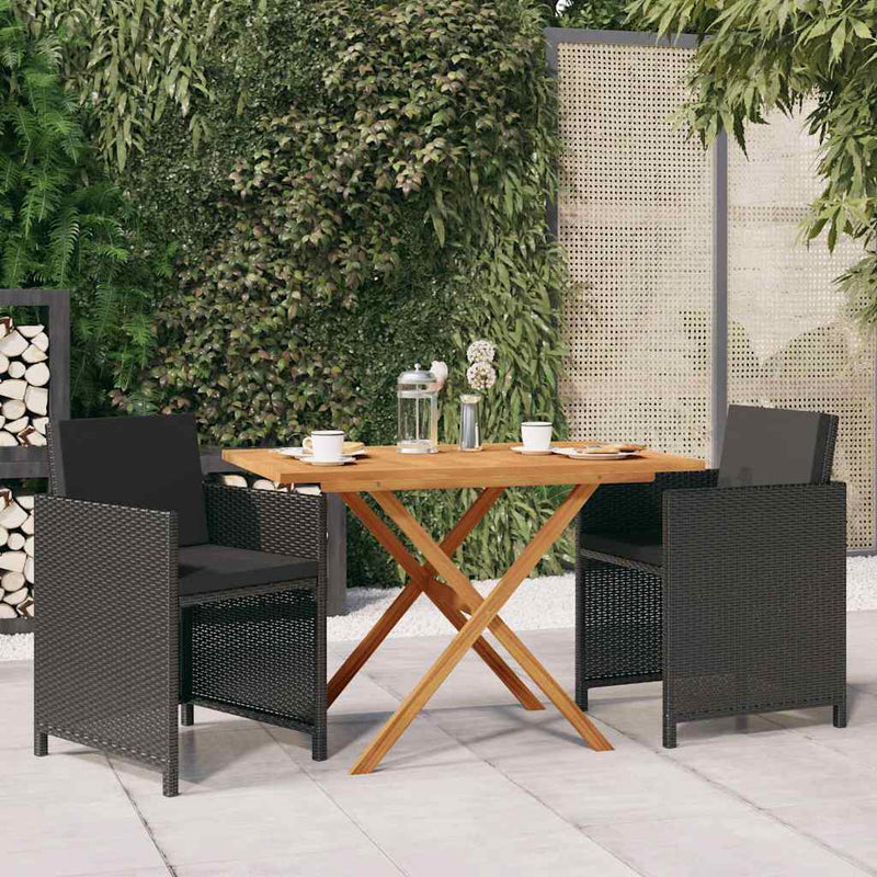 Set mobilier de grădină cu perne, 3 piese, negru